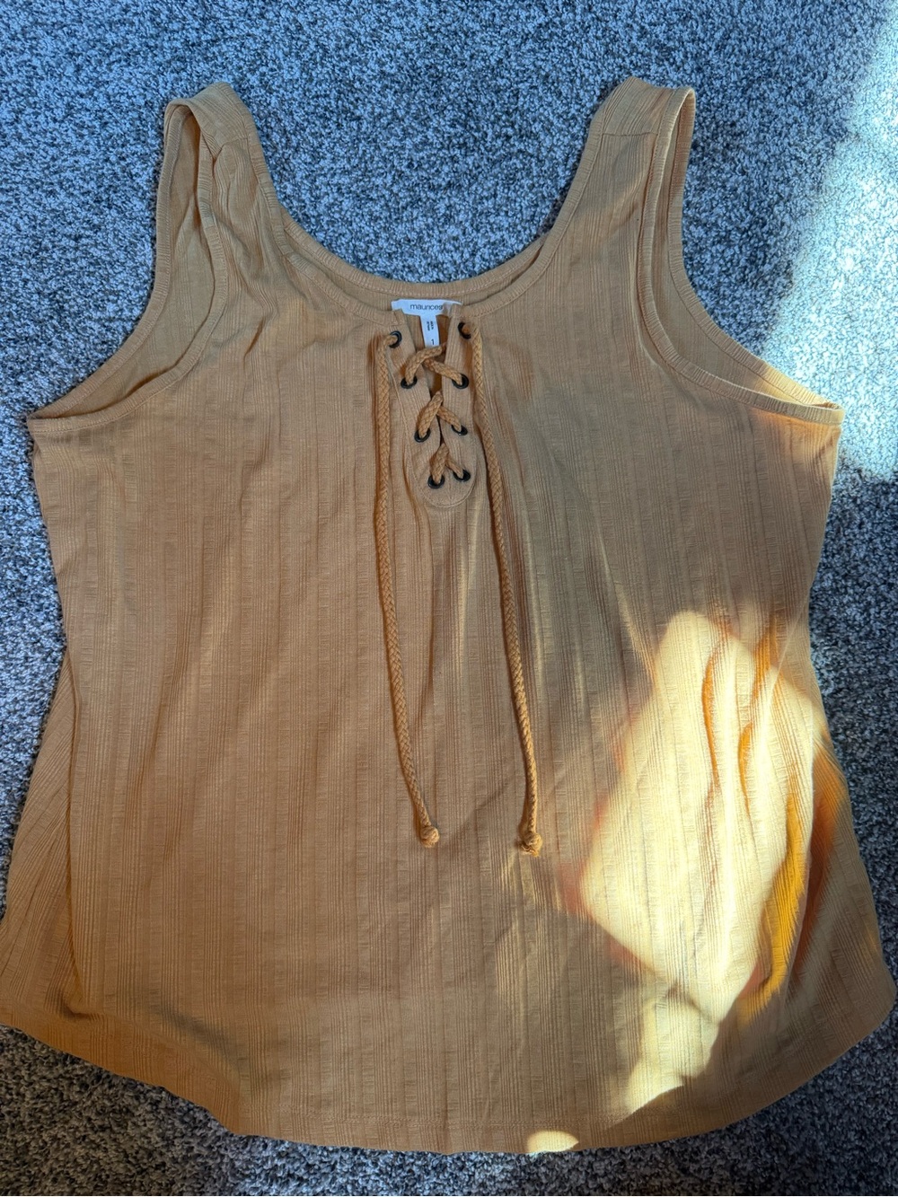Maurices Lace-Up Ribbed Tank Top in Mustard Yellow